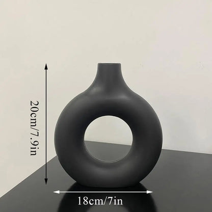 1 vase à fleurs minimaliste en plastique en forme de beignet
