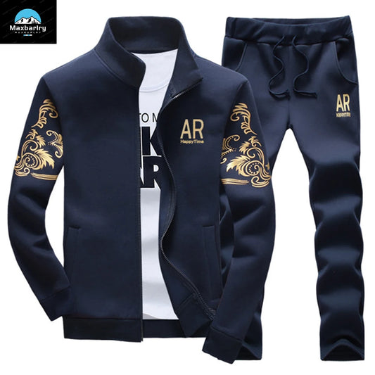 Men's Tracksuit Fleece Jacket & Sweatpants 2 Piece Long Sleeve Sets