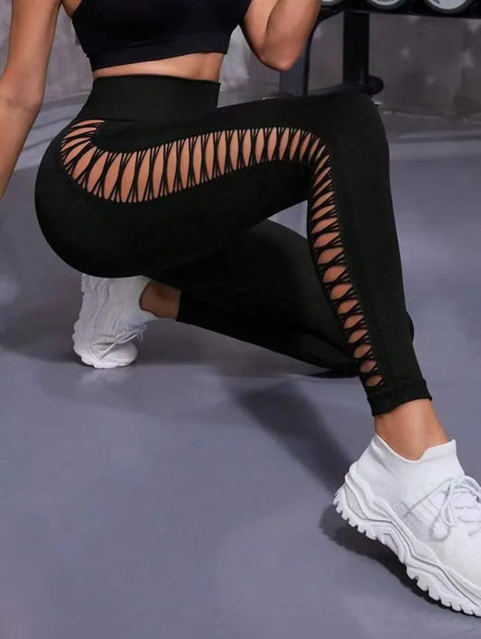 Sexy hohle schwarze nahtlose Fitness-Leggings