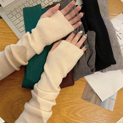 Women’s Long Knitted Fingerless Arm Warmer Gloves