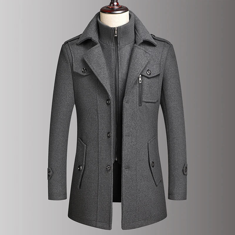 Men's Double Collar Woolen Coat