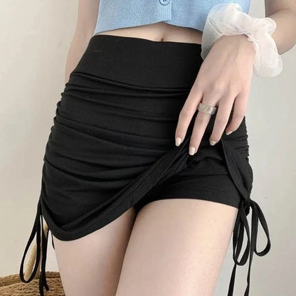 Summer High Waist Y2K Slim Drawstring Skirt