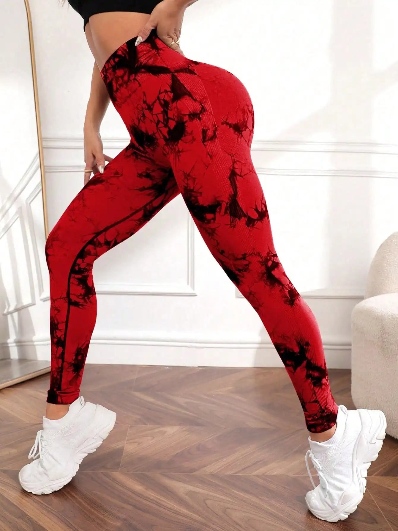 Nahtlose Leggings mit hoher Taille und Batikmuster