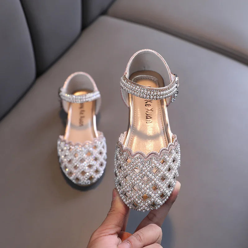 Pearl Flats & Rhinestone Princess Sandals for Girls