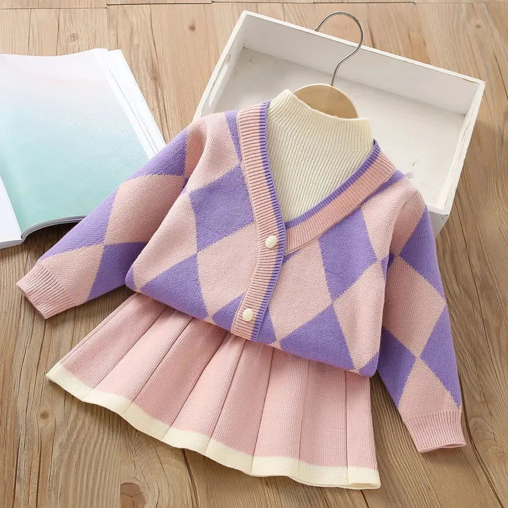 Girls' Korean Knit Sweater & Skirt Set