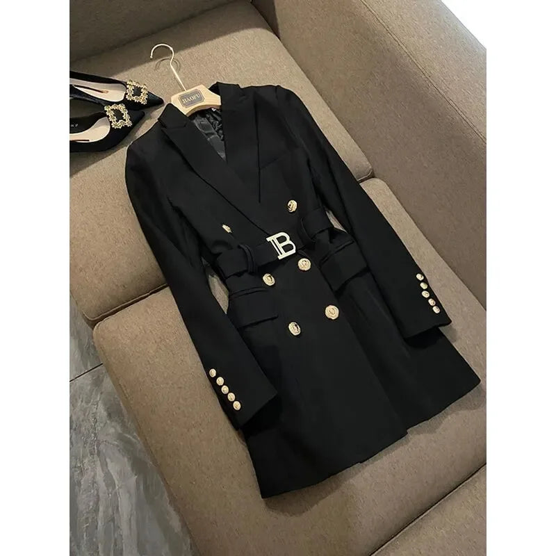 Elegant Double-Breasted Blazer Dress with Belt