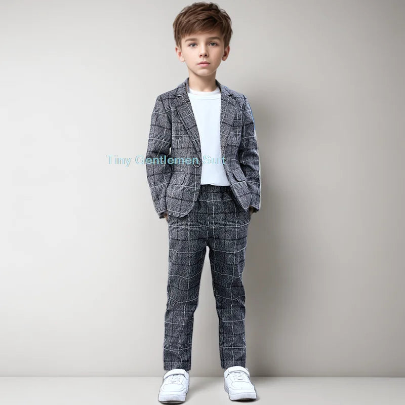 Ensemble blazer et pantalon à carreaux pour garçon