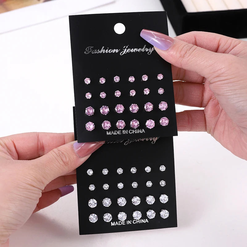 White Shiny Wedding Stud Earrings Set - Crystal Jewelry Accessories