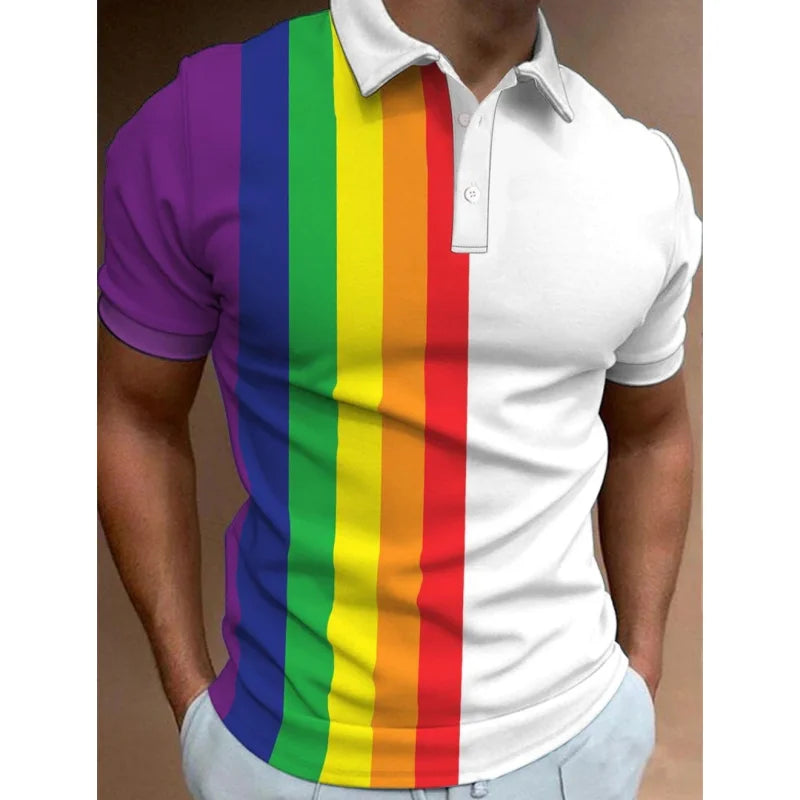 Polo imprimé arc-en-ciel 3D pour homme