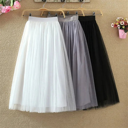 Women's High-waisted A-line Mesh Puff Skirts
