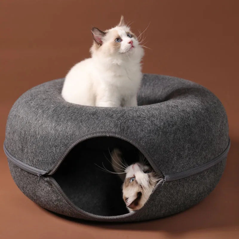 Dual-use Indoor Tunnel Interactive Donut Cat Bed