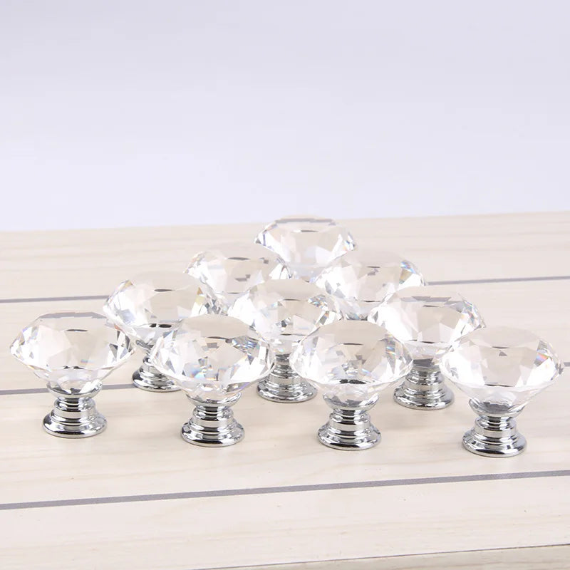 Crystal Glass Diamond Shape Knobs Set