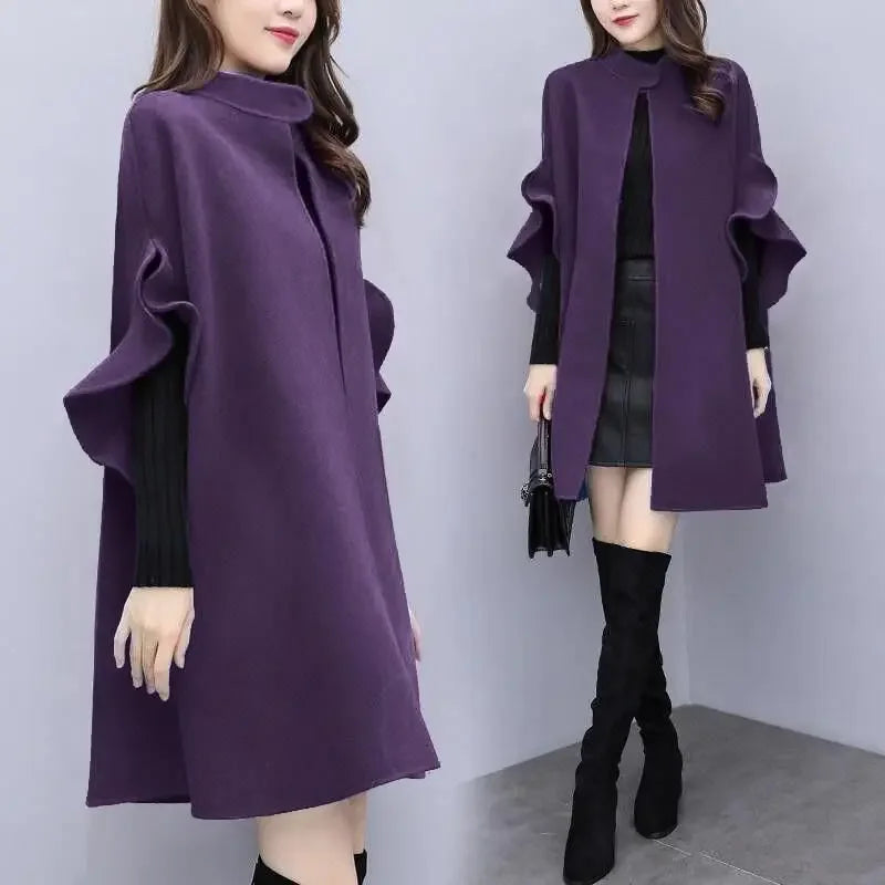 Medium-Length A-Line Woolen Jacket