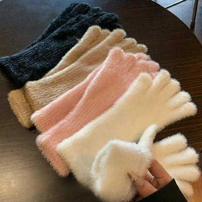 Gants d'hiver tricotés épais en laine de vison doux