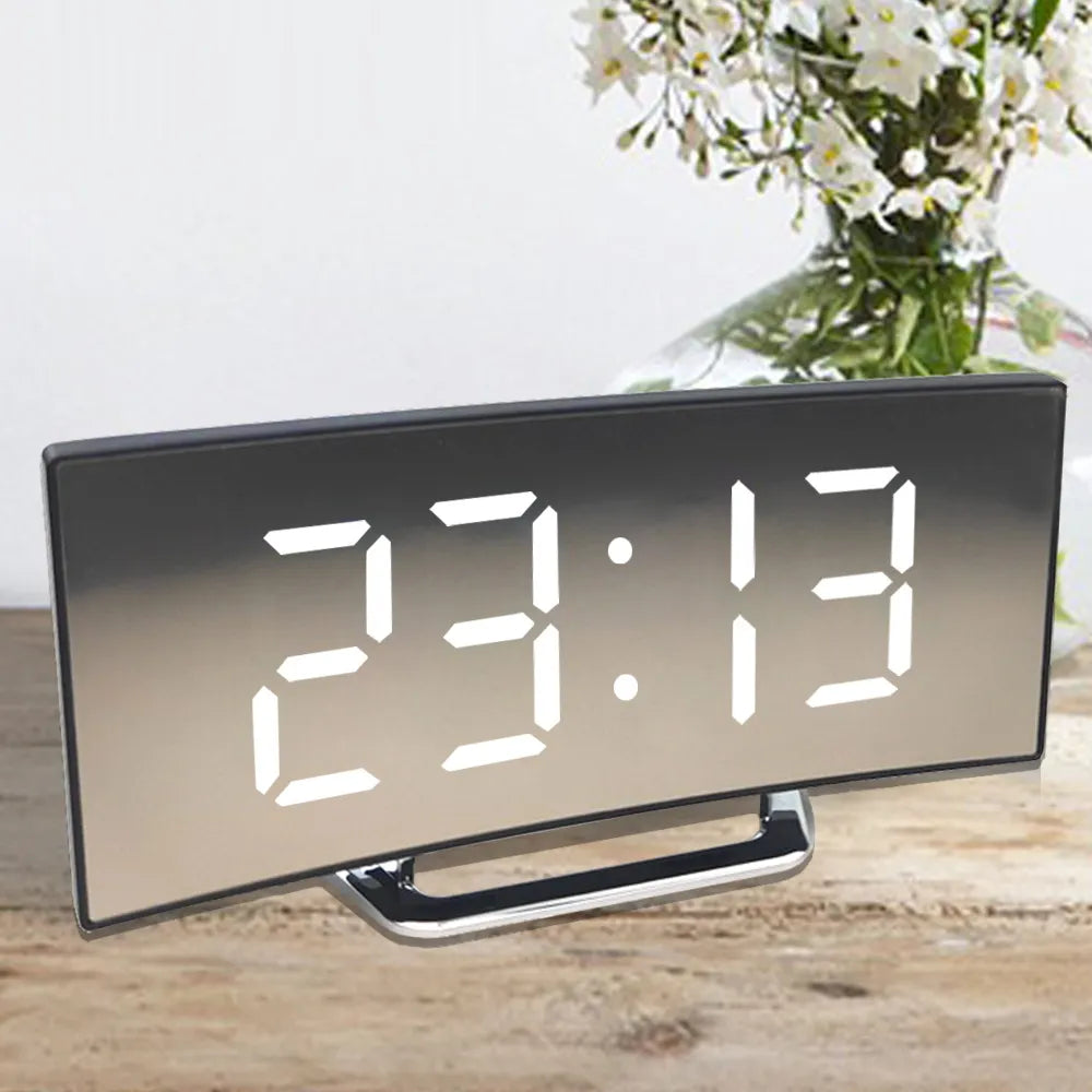 LED Digital Alarm Clock for Kids with Curved Mirror Screen & Snooze Function