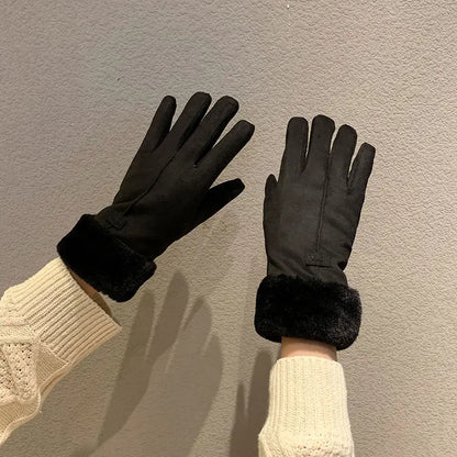 Gants d'hiver en fourrure pour femmes - Mitaines à écran tactile avec doigts complets