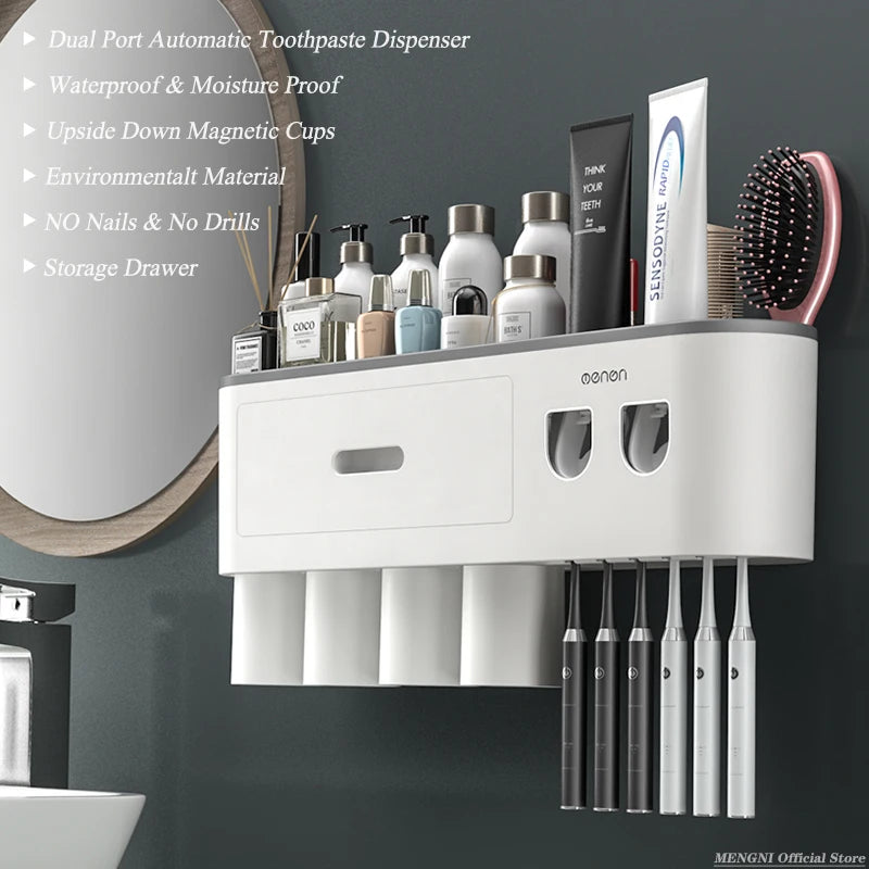 Magnetic Adsorption Toothbrush Holder with Automatic Toothpaste Squeezer