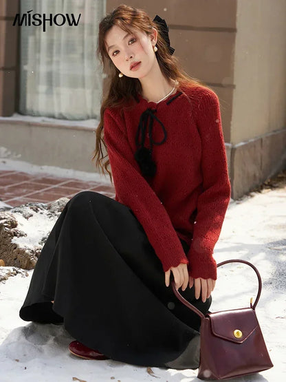 MISHOW Woolen Pleated Midi Skirt