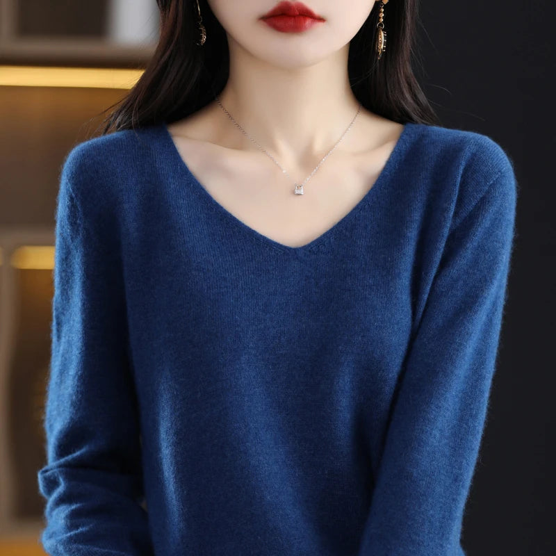 Strickpullover aus Merinowolle für Damen mit V-Ausschnitt