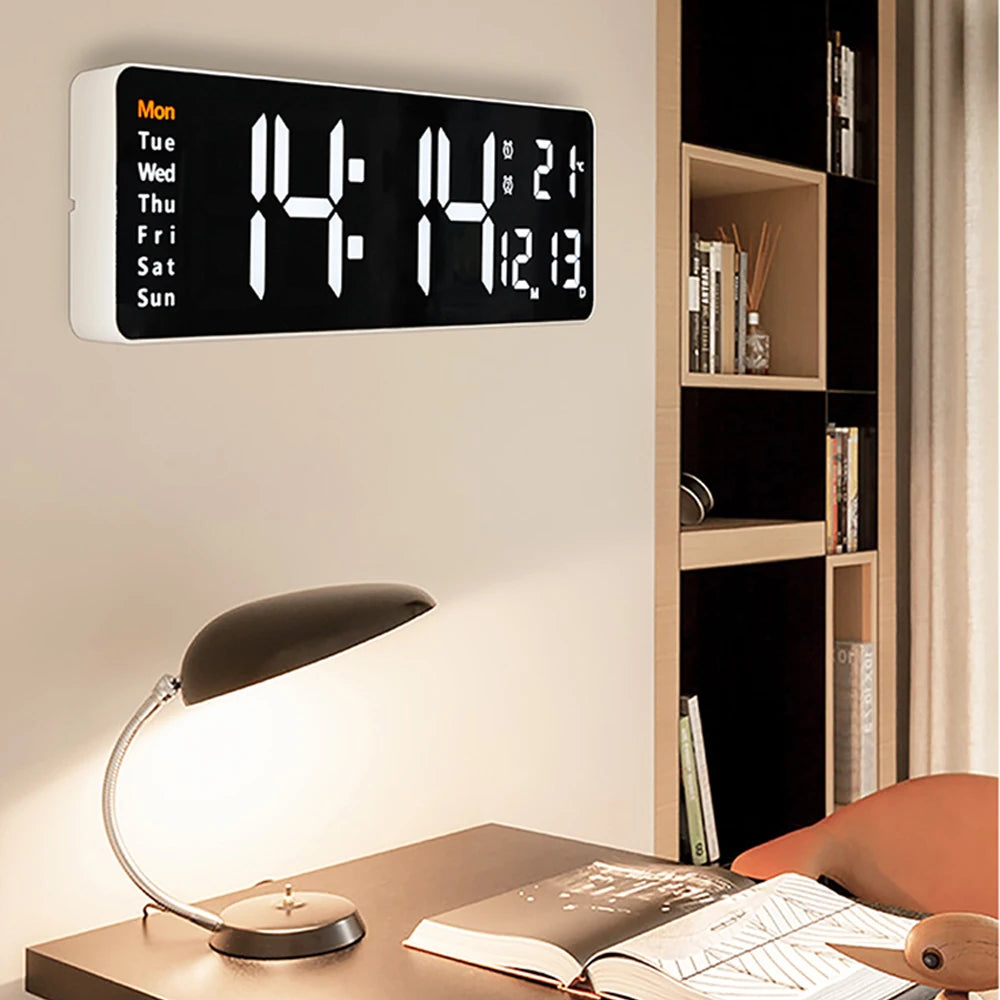 Large Digital LED Wall Clock with Dual Alarms & Temperature Display