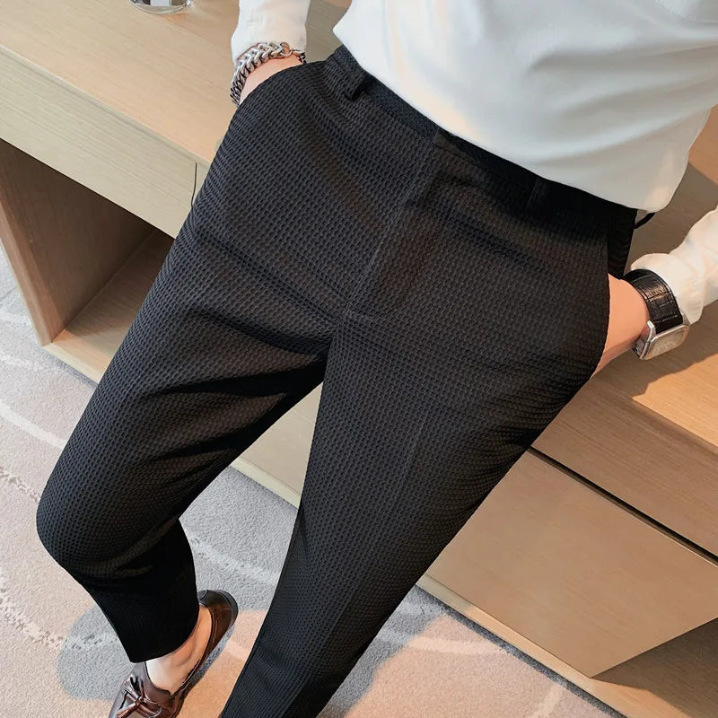 Hochwertige Waffel-Anzughose für Herren – Business Casual Slim Fit