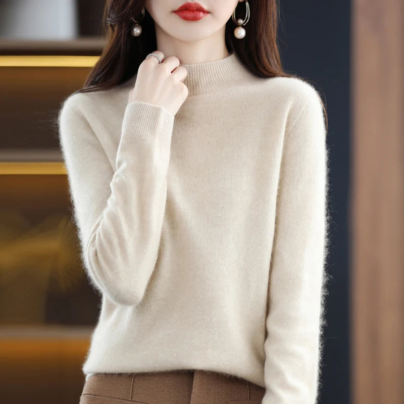 Merino Wool Semi-Neck Women Cashmere Sweater