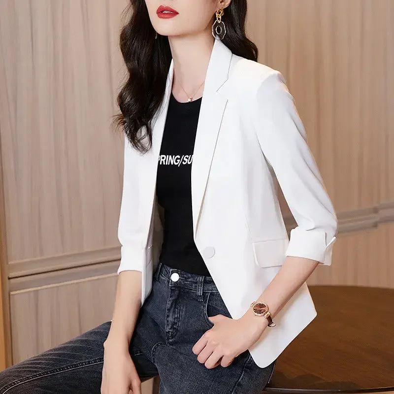 Blazer ample à revers pour femme, coupe slim, tendance, couleur unie, style coréen