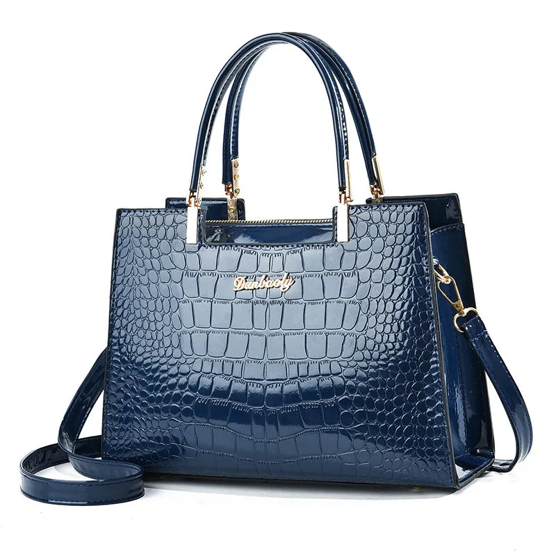 Crocodile Embossed Tote - Patent Leather Shoulder Purse