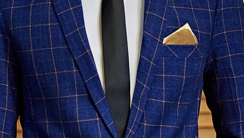 Men's Casual One-Button Plaid Two-Piece Set