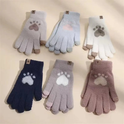 Gants tricotés d'hiver à écran tactile avec patte de chat pour femmes