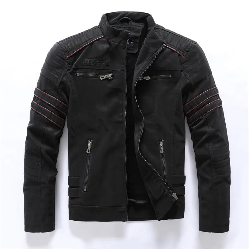 Veste de moto en cuir PU vintage pour homme