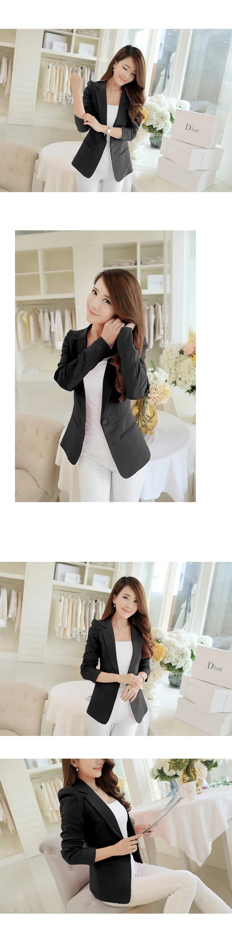 Elegant Women's Skinny Patchwork Blazer with Ruffles for Spring/Summer