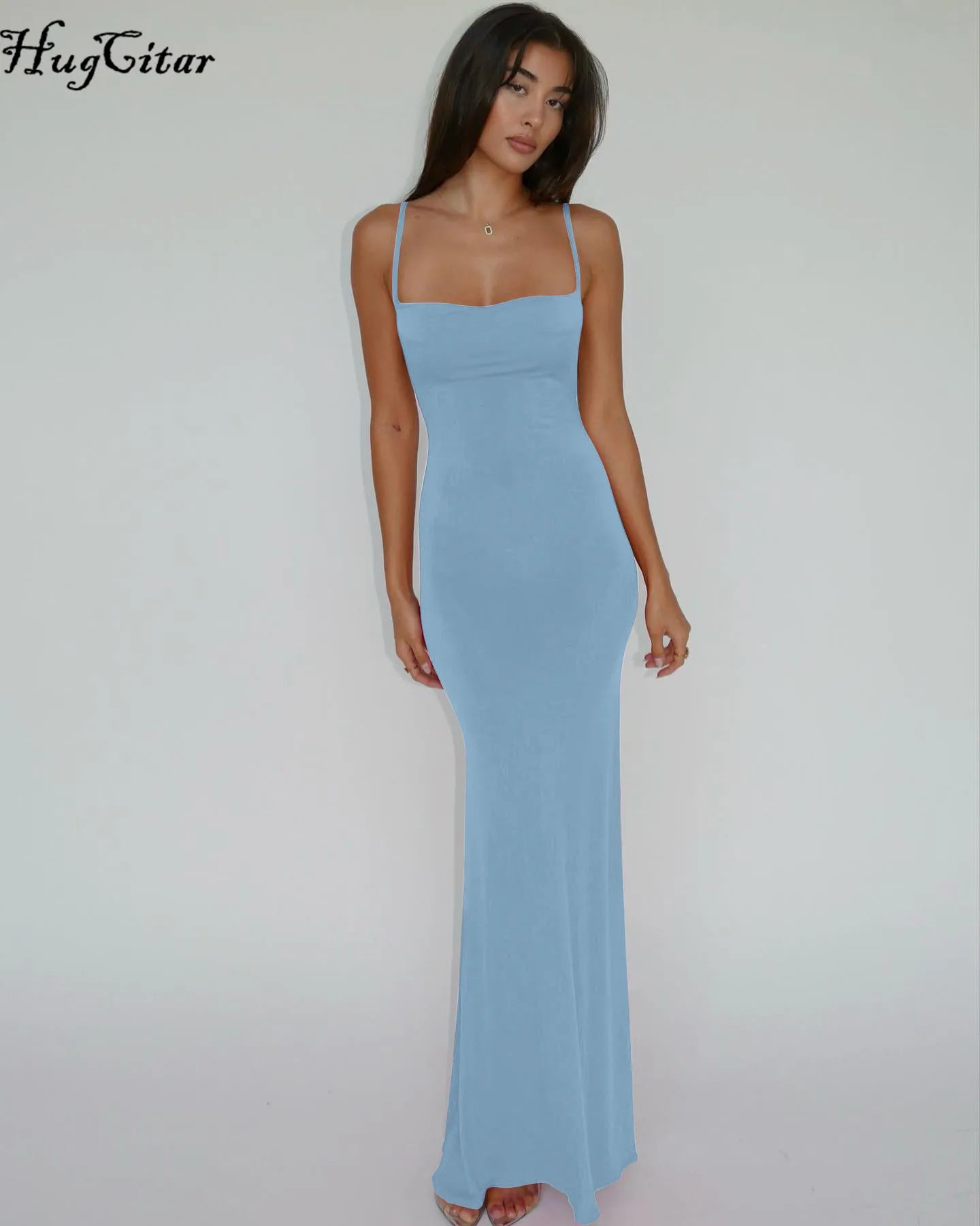 Schwarzes Maxi-Partykleid mit eckigem Kragen