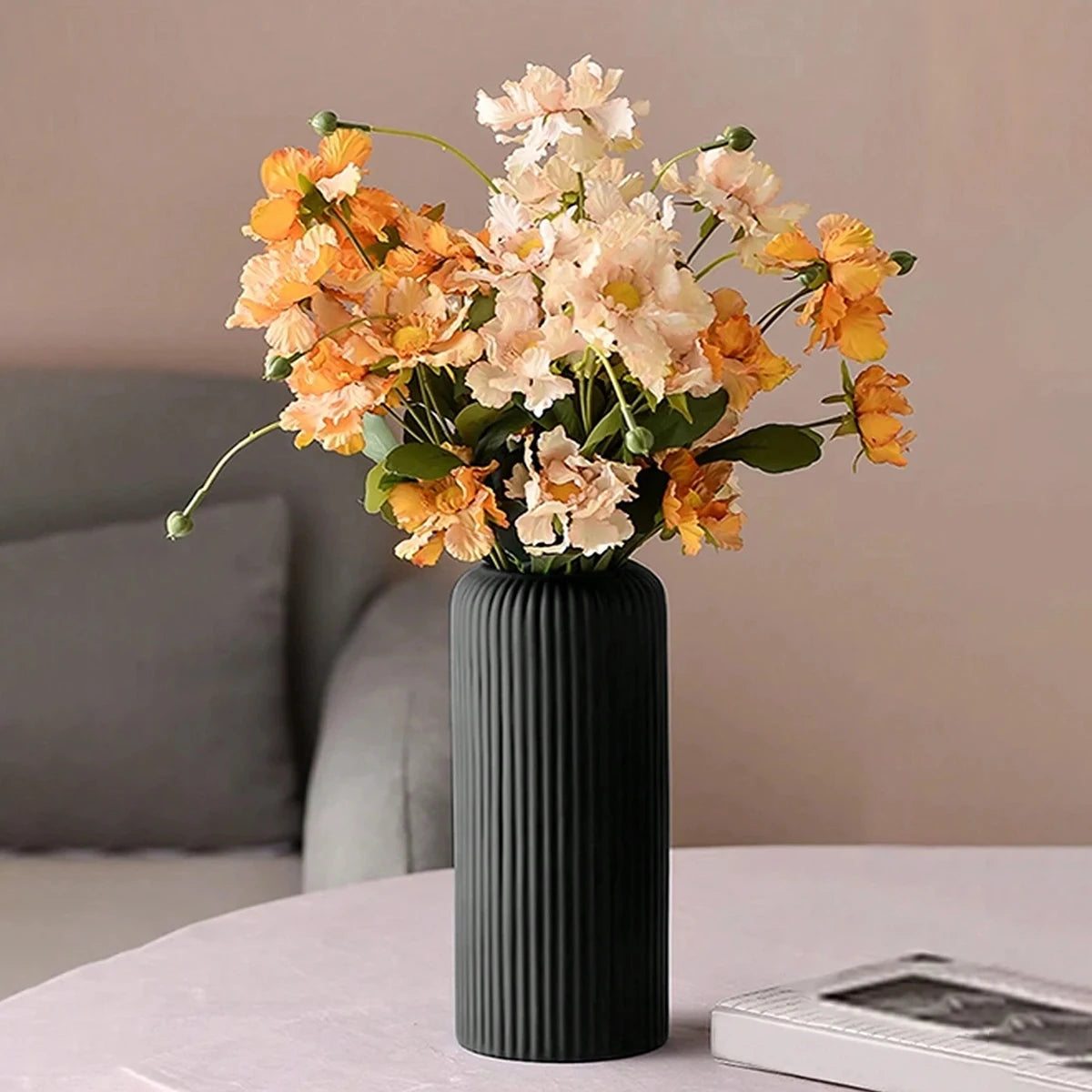 Striped Ceramic-Like Plastic Vase for Floral Display