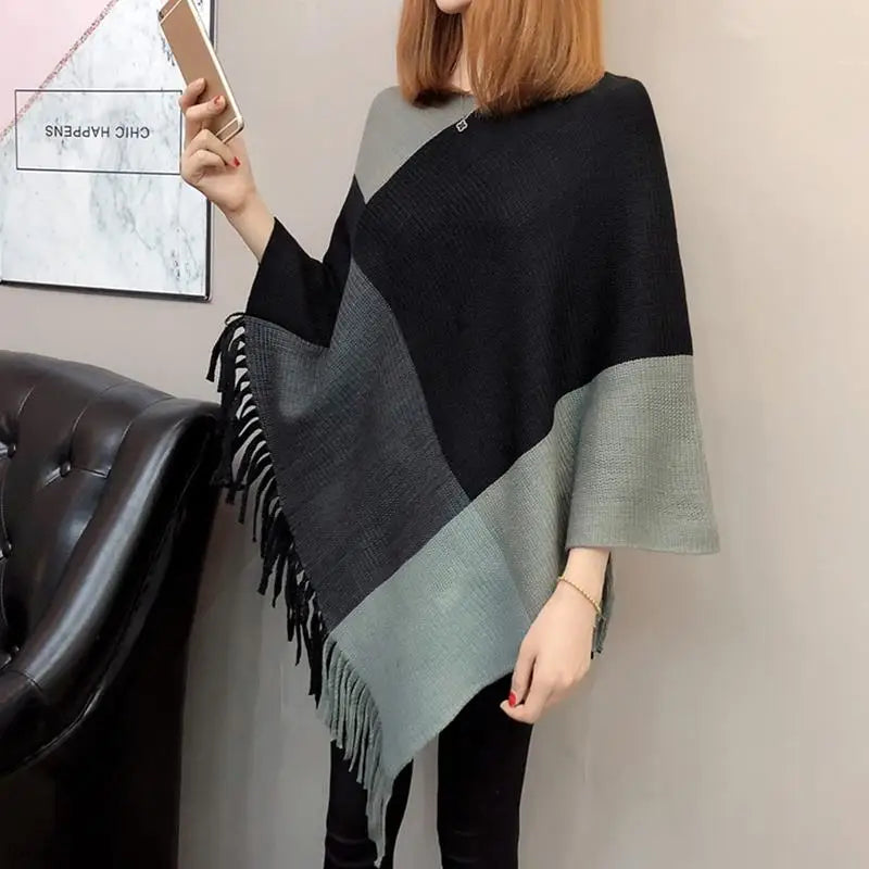 Elegant Winter Oversized Cloak with Tassels for Women