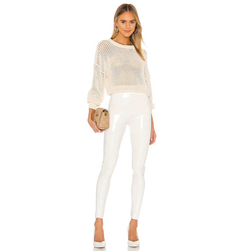 High Waist Shiny PU Leather Skinny Pants