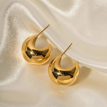 Vintage Chunky Dome Drop Earrings - Women Gold Plated Stainless Steel Thick Teardrop Earring