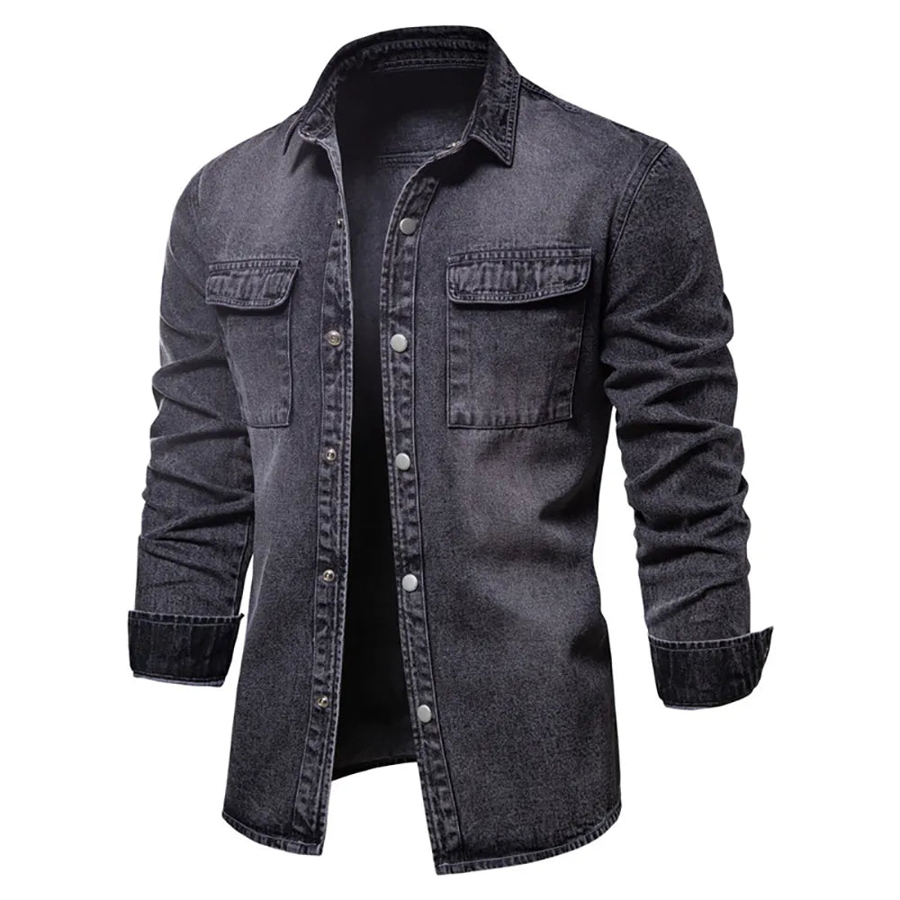 Chemises en denim pour hommes à manches longues 100 % coton