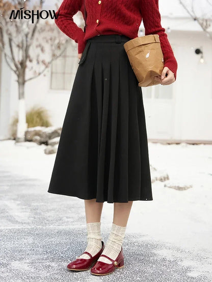 MISHOW Woolen Pleated Midi Skirt