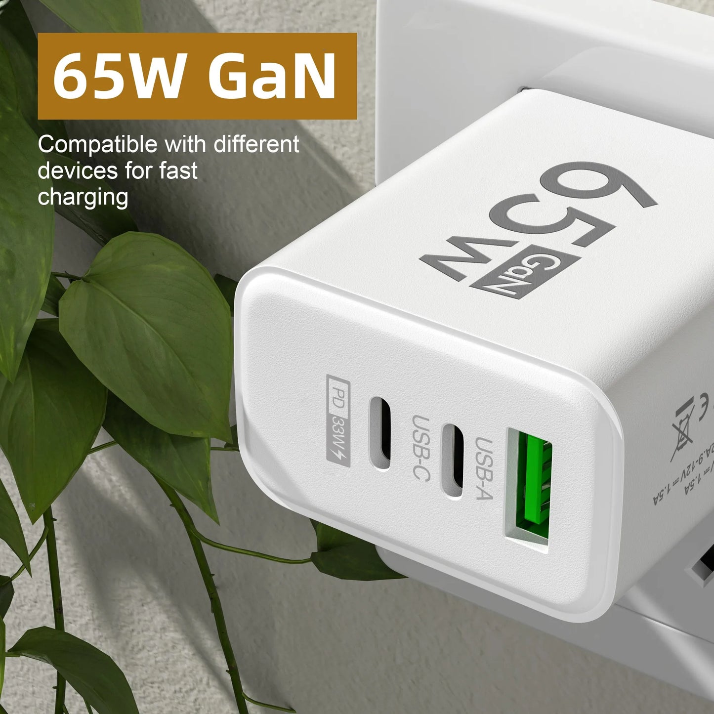 65W 3 Ports USB PD Charger - Type C Fast Charging Adaptor