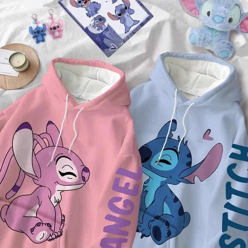Unisex Disney Stitch Cartoon Print Winter Hoodies