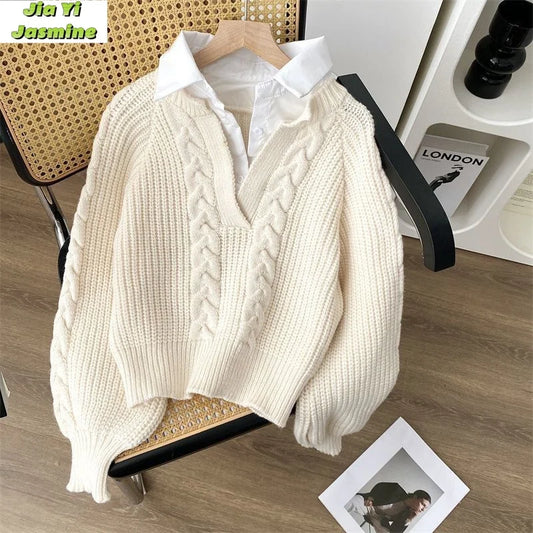 Cozy Retro Two-Layer Sweater for Women