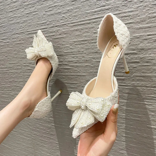 Weiße Hochzeitsschuhe – Damen-Partyschuhe mit dünnem Absatz