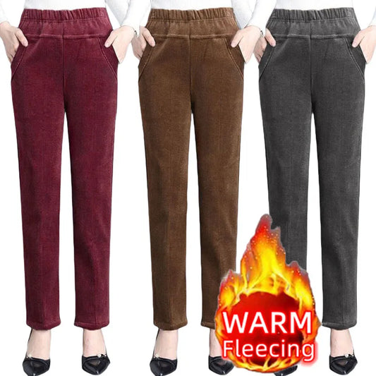 Plush Fleece Corduroy High Waist Pants