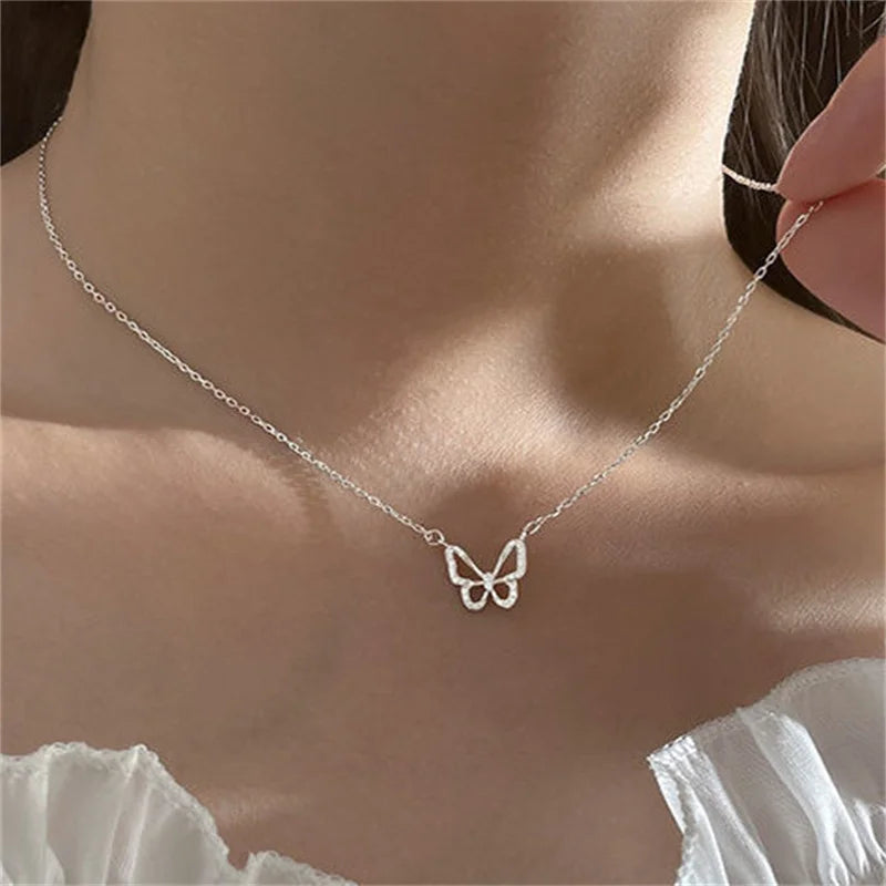 New Shiny Butterfly Necklace - Ladies Exquisite Double Layer Clavicle Chain Necklace Jewelry