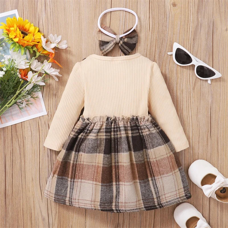 Hibobi Plaid Bow Dress & Headband Set