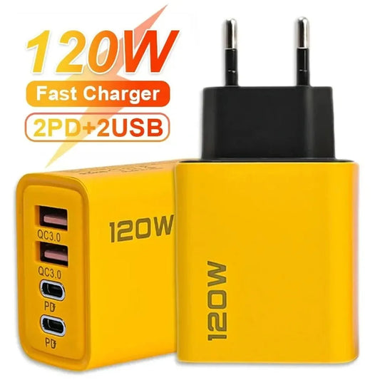 Total 120W USB Type C Charger - 4 Port Fast Charging USB Phone Charger Adapter