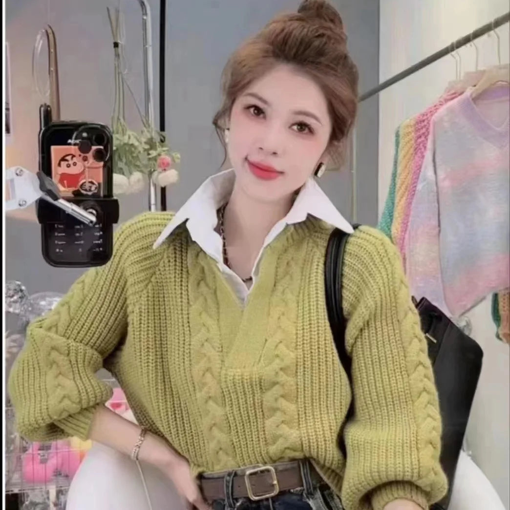 Cozy Retro Two-Layer Sweater for Women