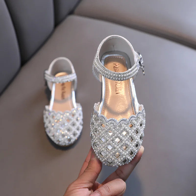 Pearl Flats & Rhinestone Princess Sandals for Girls