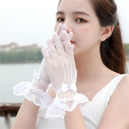 Gants courts en dentelle transparente – Mitaines de fête en résille